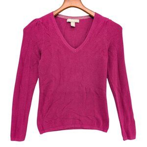 Banana Republic Sweater Womens Pink Long Puff Sleeve V Neck Textured Knit Sz XS